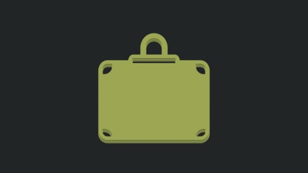 Зелена Валіза Піктограми Подорожі Ізольована Чорному Тлі Знак Рухомого Багажу — стокове відео