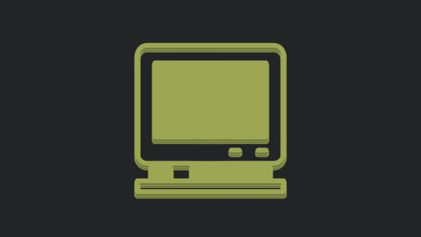 黒の背景に隔離された緑のレトロテレビのアイコン テレビの看板 4Kビデオモーショングラフィックアニメーション — ストック動画
