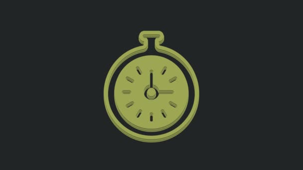 绿色口袋手表图标孤立在黑色背景 4K视频运动图形动画 — 图库视频影像