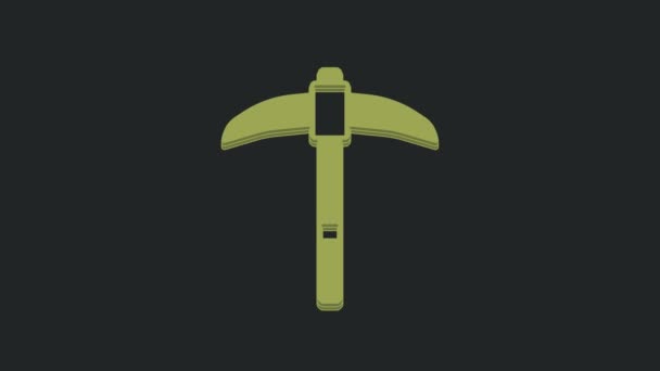 Ікона Green Pickaxe Ізольована Чорному Тлі Відеографічна Анімація — стокове відео