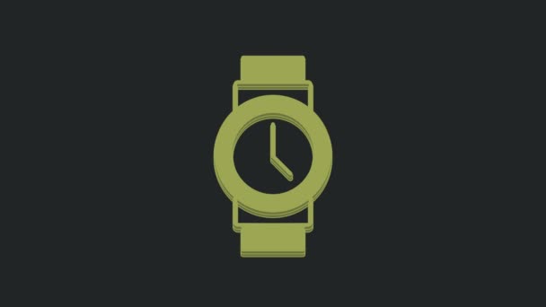 Green Wrist Ρολόι Εικονίδιο Απομονώνονται Μαύρο Φόντο Εικονίδιο Ρολογιού Χειρός — Αρχείο Βίντεο