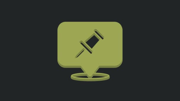 Icona Verde Push Pin Isolata Sfondo Nero Puntine Firmano Animazione — Video Stock