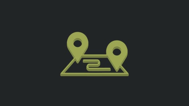 Ikona Umístění Zelené Trasy Izolovaná Černém Pozadí Značka Ukazatele Mapy — Stock video