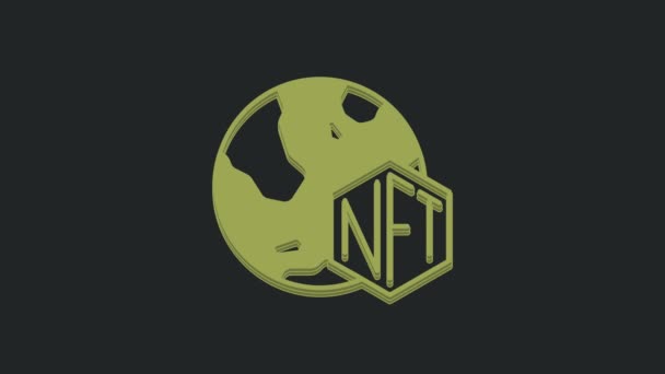 Green Nft Icona Arte Crittografica Digitale Isolato Sfondo Nero Gettone — Video Stock