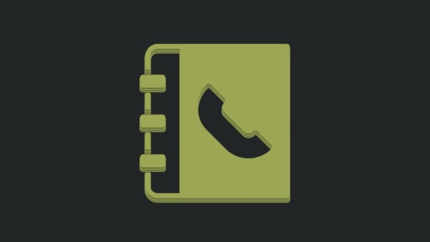 绿色电话簿图标隔离在黑色背景 通讯录电话簿 4K视频运动图形动画 — 图库视频影像