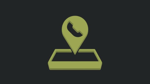 Grön Karta Pekare Med Telefon Eller Kommunikation Ikon Isolerad Svart — Stockvideo