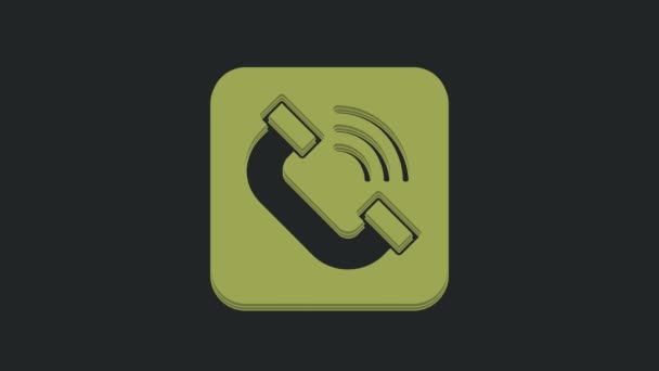 Grön Telefon Telefon Telefon Ikonen Isolerad Svart Bakgrund Telefonskylt Video — Stockvideo