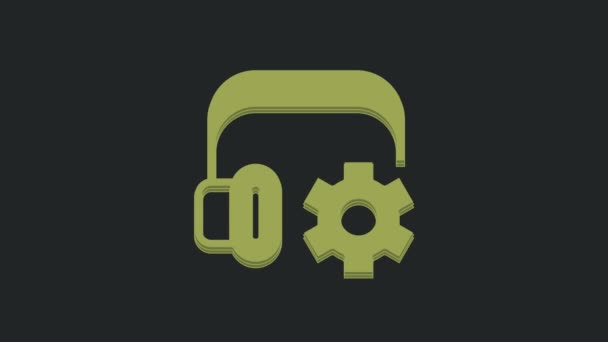 Green Headphones Settings Icon Isolated Black Background Support Customer Service — Stock Video