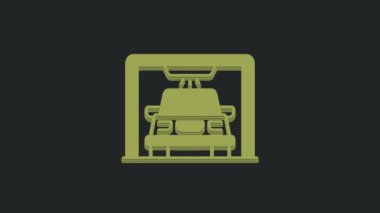 Siyah arkaplanda yeşil araba yıkama ikonu var. Araba yıkama ve su bulutu ikonu. 4K Video hareketli grafik canlandırması.