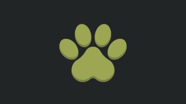 Yeşil Paw yazdırma simgesi siyah arkaplanda izole edildi. Köpek ya da kedi pençesi izi. Hayvan izleri. 4K Video hareketli grafik canlandırması.