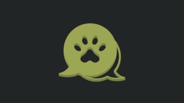 Yeşil Paw yazdırma simgesi siyah arkaplanda izole edildi. Köpek ya da kedi pençesi izi. Hayvan izleri. 4K Video hareketli grafik canlandırması.