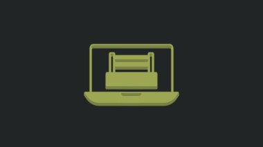 Laptop simgesindeki yeşil boks yüzüğü siyah arkaplanda izole edilmiş. 4K Video hareketli grafik canlandırması.