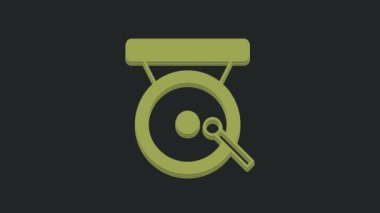 Siyah arkaplanda yeşil boks gong simgesi izole edildi. Boks zili. 4K Video hareketli grafik canlandırması.