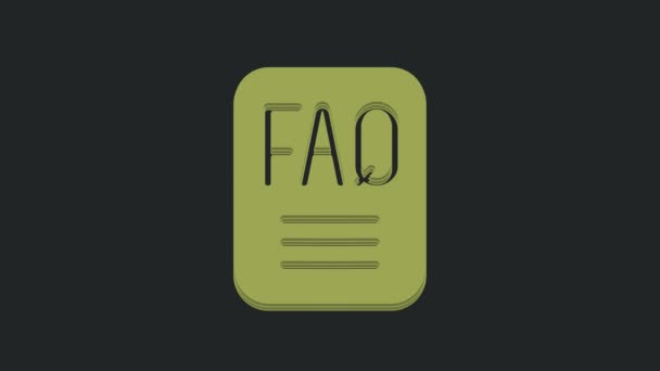 テキスト付きグリーンスピーチバブル黒の背景に隔離されたFaq情報アイコン テキストFaq付きの円ボタン 4Kビデオモーショングラフィックアニメーション — ストック動画