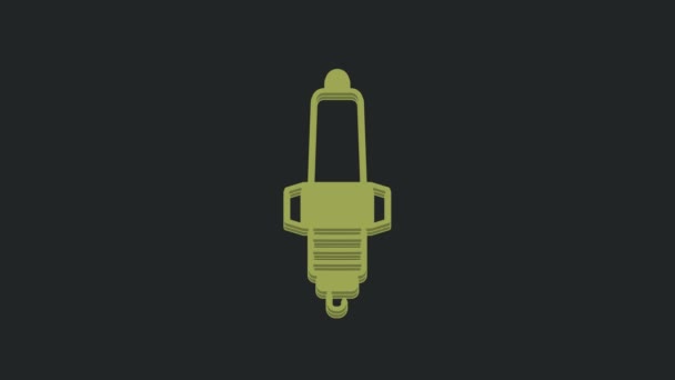 Значок Свечи Зажигания Зеленого Автомобиля Выделен Черном Фоне Электрическая Свеча — стоковое видео