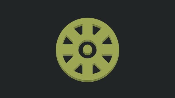 Колесо Зеленого Сплава Значка Автомобиля Выделенного Черном Фоне Видеографическая Анимация — стоковое видео