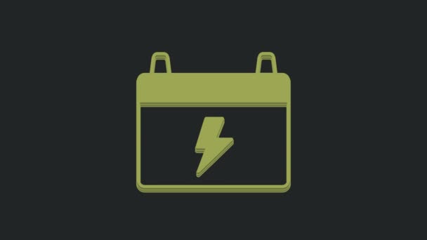 Grünes Autobatterie Symbol Isoliert Auf Schwarzem Hintergrund Akkubatterie Energie Und — Stockvideo