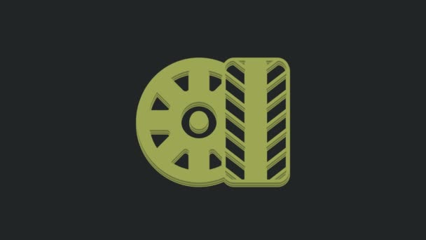 Зеленый Автомобиль Колесо Значок Изолирован Черном Фоне Видеографическая Анимация — стоковое видео