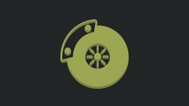 Tarcza Hamulcowa Green Car Ikoną Zacisku Izolowaną Czarnym Tle Animacja — Wideo stockowe