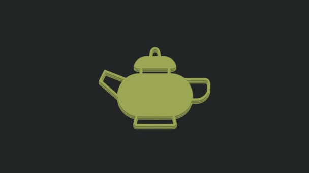 Зеленый Значок Традиционной Китайской Чайной Церемонии Черном Фоне Чайник Чашкой — стоковое видео