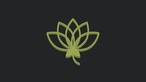 Піктограма Квітки Зеленого Лотоса Ізольована Чорному Тлі Відео Рух Графічна — стокове відео