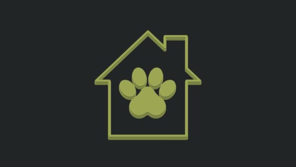 Icono Casa Green Pet Aislado Sobre Fondo Negro Animación Gráfica — Vídeos de Stock