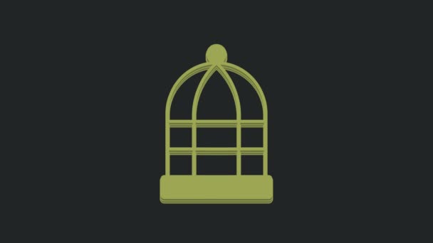 Green Cage Birds Icon Isolated Black Background Video Motion Graphic — Stock Video