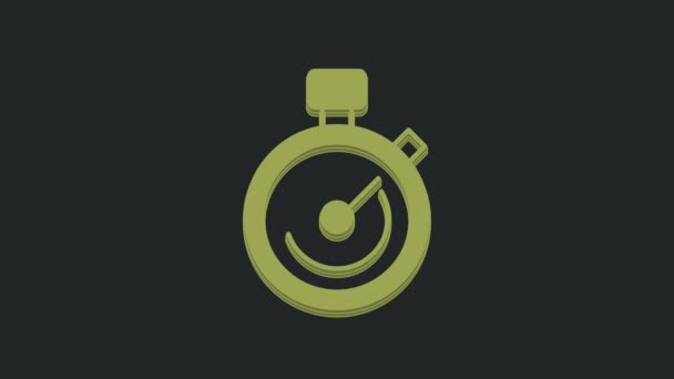 Ikona Green Stopwatch Czarnym Tle Znak Czasowy Znak Chronometryczny Animacja — Wideo stockowe