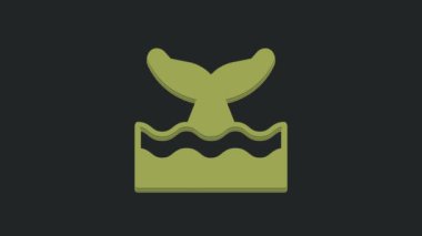 Okyanus dalgası ikonunda yeşil balina kuyruğu siyah arkaplanda izole edildi. 4K Video hareketli grafik canlandırması.