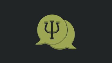 Siyah arkaplanda izole edilmiş Yeşil Psikoloji ikonu. Psi sembolü. Akıl sağlığı konsepti, psikanaliz analizi ve psikoterapi. 4K Video hareketli grafik canlandırması.