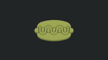Siyah arkaplanda yeşil Hotdog sandviç simgesi var. Sosis ikonu. Fast food burcu. 4K Video hareketli grafik canlandırması.