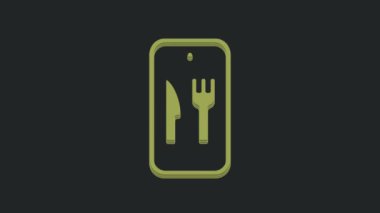 Yeşil Çevrimiçi sipariş ve fast food dağıtım ikonu siyah arka planda izole edildi. Burger tabelası. 4K Video hareketli grafik canlandırması.