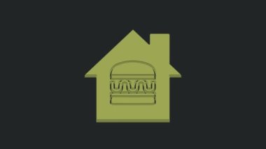 Yeşil Çevrimiçi sipariş ve fast food dağıtım ikonu siyah arka planda izole edildi. 4K Video hareketli grafik canlandırması.