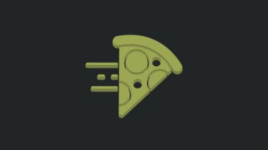 Green Online sipariş ve hızlı pizza dağıtım ikonu siyah arka planda izole edildi. 4K Video hareketli grafik canlandırması.