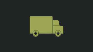 Siyah arka planda izole edilmiş araç ikonu ile saat başı yeşil hızlı teslimat. 4K Video hareketli grafik canlandırması.