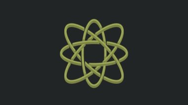 Yeşil Atom simgesi siyah arkaplanda izole edildi. Bilimin, eğitimin, nükleer fiziğin, bilimsel araştırmaların sembolü. 4K Video hareketli grafik canlandırması.