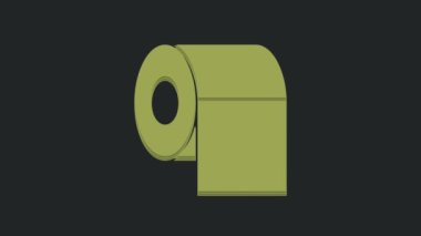 Yeşil tuvalet kağıdı rulosu simgesi siyah arkaplanda izole edildi. 4K Video hareketli grafik canlandırması.