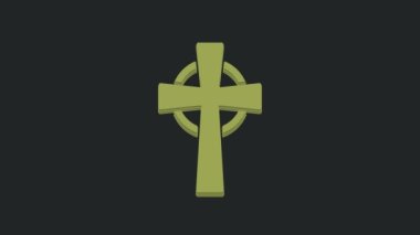 Siyah arka planda çapraz simgesi olan yeşil Tombstone. Mezar ikonu. 4K Video hareketli grafik canlandırması.