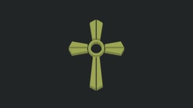 Siyah arka planda çapraz simgesi olan yeşil Tombstone. Mezar ikonu. 4K Video hareketli grafik canlandırması.