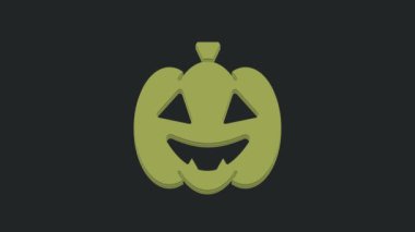 Siyah arkaplanda yeşil balkabağı simgesi izole edildi. Mutlu Cadılar Bayramı Partisi. 4K Video hareketli grafik canlandırması.