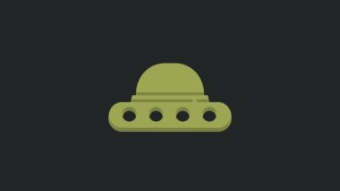 Yeşil UFO uçan uzay gemisi simgesi siyah arkaplanda izole edildi. Uçan daire. Uzaylı uzay gemisi. Gelecekteki bilinmeyen uçan nesne. 4K Video hareketli grafik canlandırması.