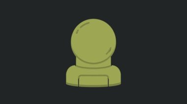 Yeşil Astronot başlık simgesi siyah arkaplanda izole edildi. 4K Video hareketli grafik canlandırması.