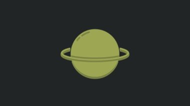 Gezegen halkası simgesi siyah arkaplanda izole edilmiş yeşil Satürn gezegeni. 4K Video hareketli grafik canlandırması.