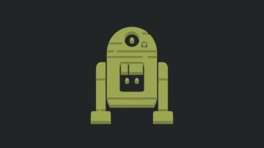 Yeşil Robot simgesi siyah arkaplanda izole edildi. 4K Video hareketli grafik canlandırması.