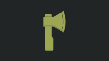 Siyah arkaplanda yeşil tahta balta simgesi var. Oduncu baltası. 4K Video hareketli grafik canlandırması.