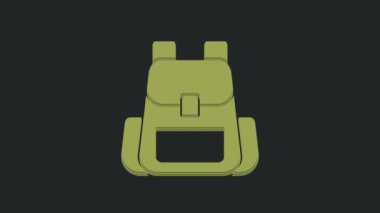 Yeşil Yürüyüş sırt çantası simgesi siyah arkaplanda izole edildi. Kamp ve dağ gezisi sırt çantası. 4K Video hareketli grafik canlandırması.