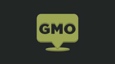 Siyah arkaplanda yeşil GDO simgesi izole edildi. Genetik olarak değiştirilmiş organizma kısaltması. DNA gıda modifikasyonu. 4K Video hareketli grafik canlandırması.