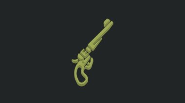 Yeşil Revolver silah ikonu siyah arkaplanda izole edildi. 4K Video hareketli grafik canlandırması.