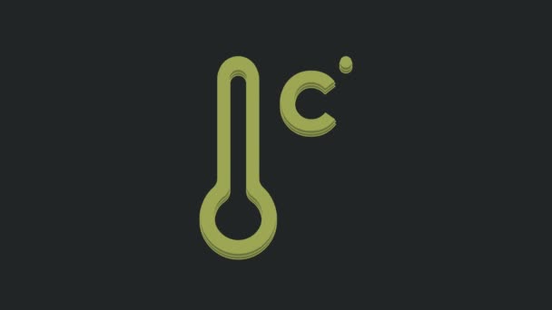 Das Grüne Thermometer Messsymbol Ist Auf Schwarzem Hintergrund Isoliert Thermometer — Stockvideo
