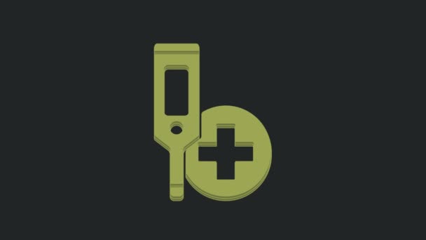 Zielony Medyczny Termometr Cyfrowy Ikony Badania Lekarskiego Izolowany Czarnym Tle — Wideo stockowe